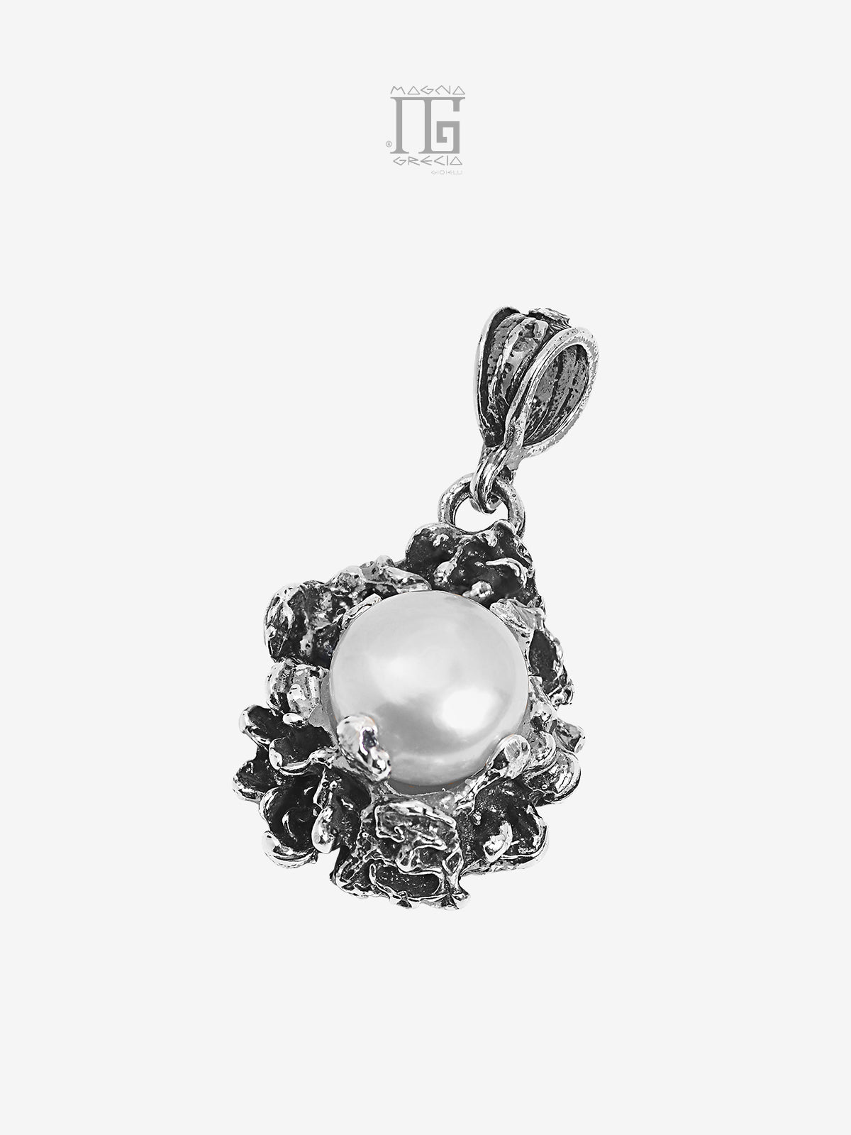 Pendente in Argento con Maschera Apotropaica e Perla naturale d'acqua dolce bianca Cod. MGK 4102 V