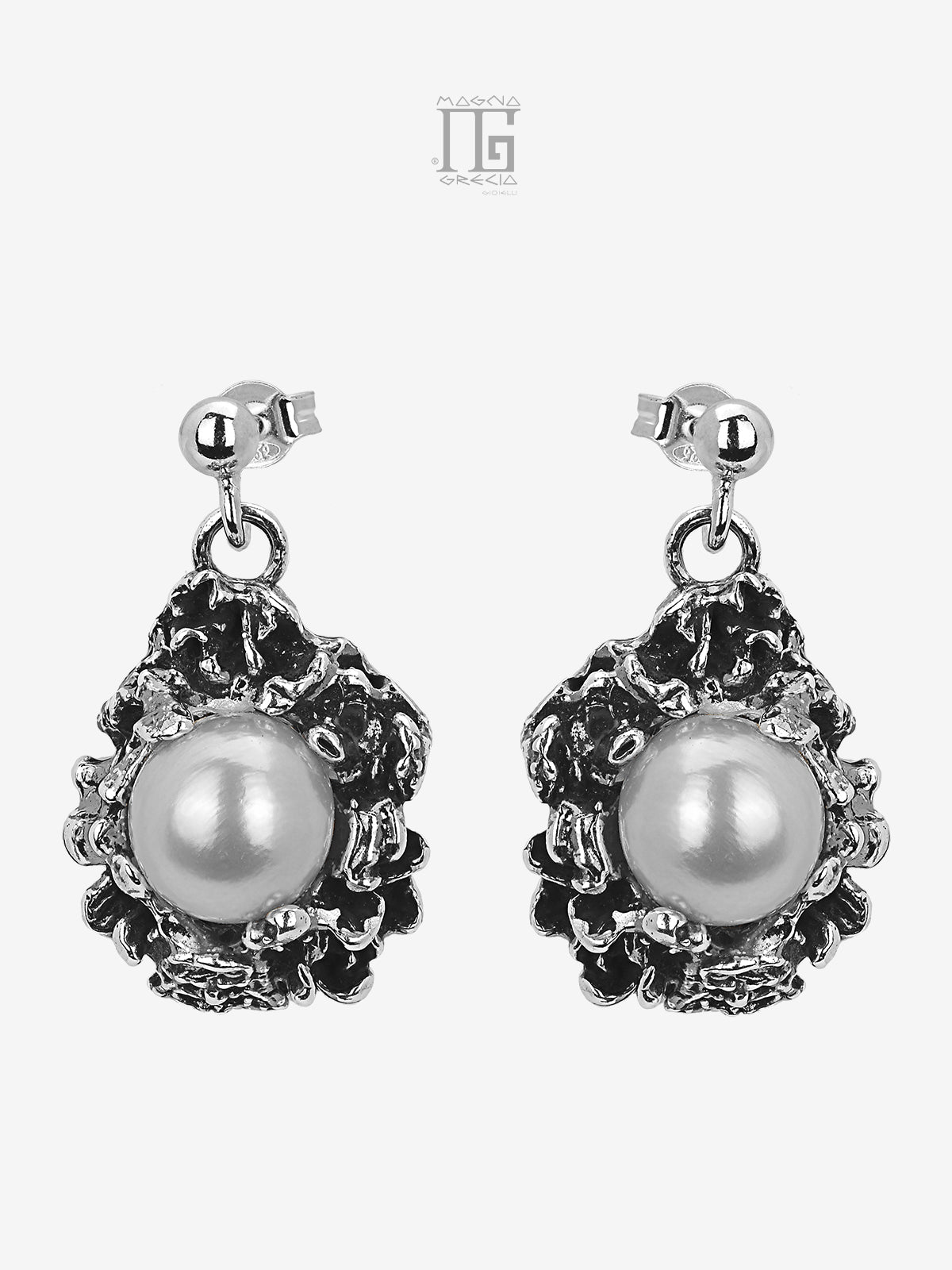 Orecchini in Argento con Maschera Apotropaica e Perle naturali d'acqua dolce bianca Cod. MGK 4103 V