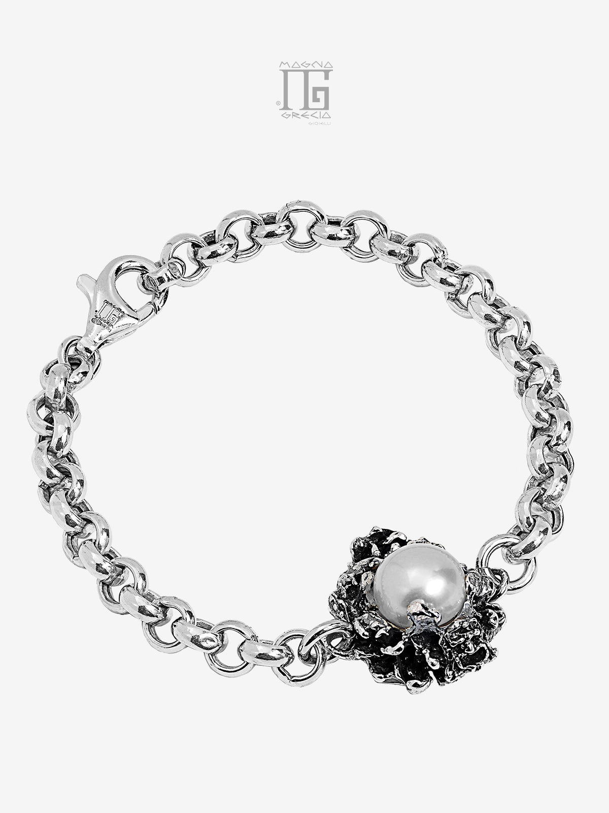 Bracciale in Argento con Maschera Apotropaica e Perla naturale d'acqua dolce bianca Cod. MGK 4105 V