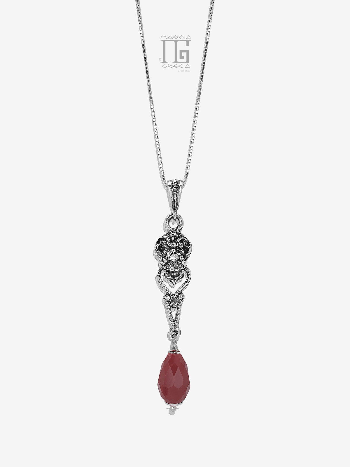 Pendente in Argento con Maschera e Pietra Cristallo Bordeaux Cod. MGK 4225 V