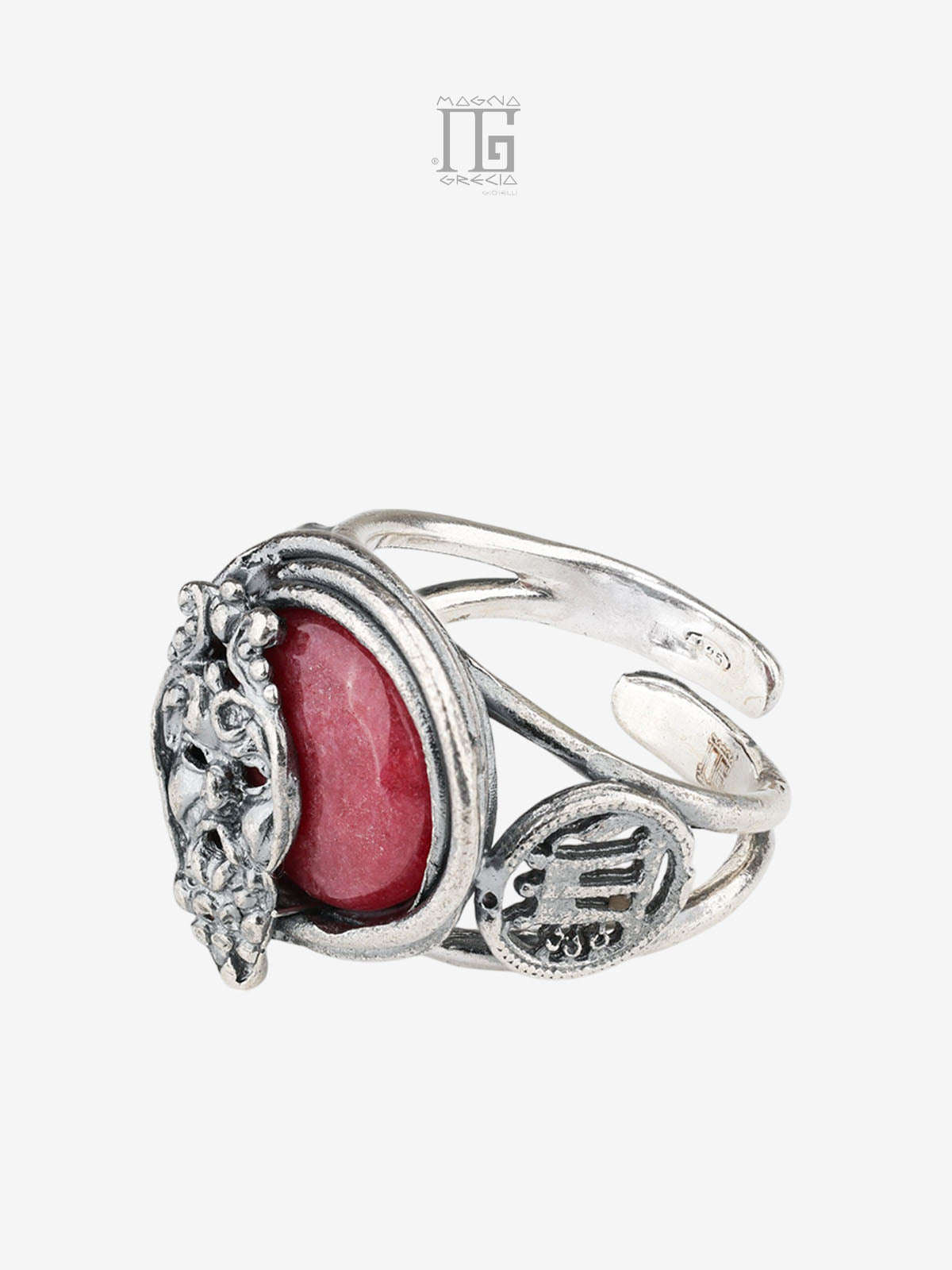 Anello Aion in Argento 925 con Pietra color Rubino Antico, Filo