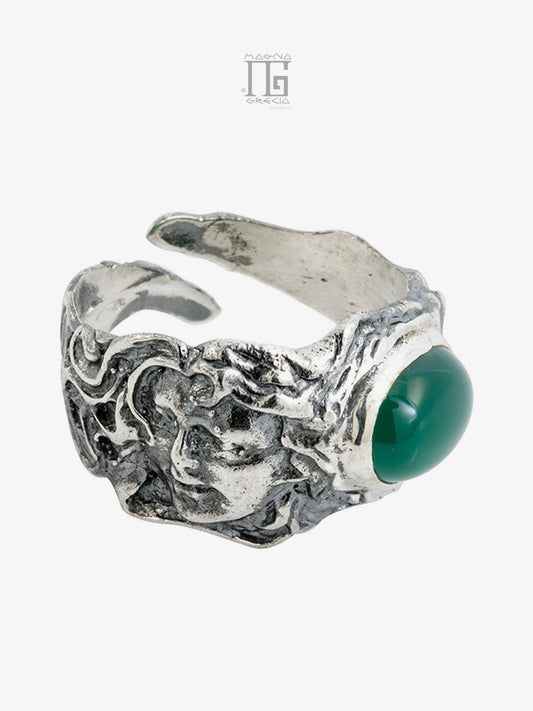 Anello "Fortuna" in Argento con Volto Dea Venere e Agata Verde Cod. MGK 3003 V-2