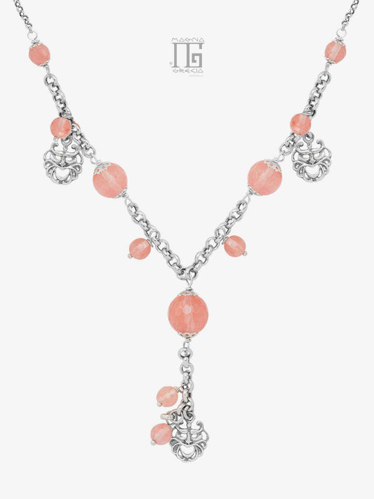 Collana “Armonia” in Argento con Maschere Apotropaiche e Pietra Ossidiana Nobile Rosa Cod. MGK 3854 V