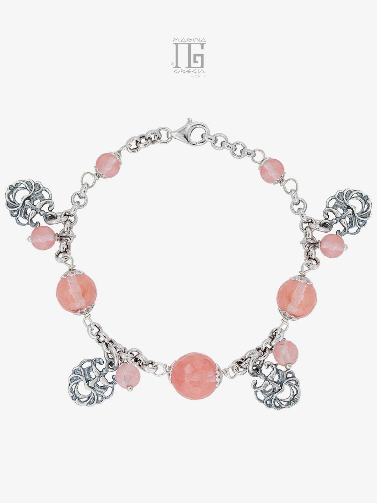 Bracciale “Armonia” in Argento con Maschere Apotropaiche e Ossidiana Nobile Rosa Cod. MGK 3855 V