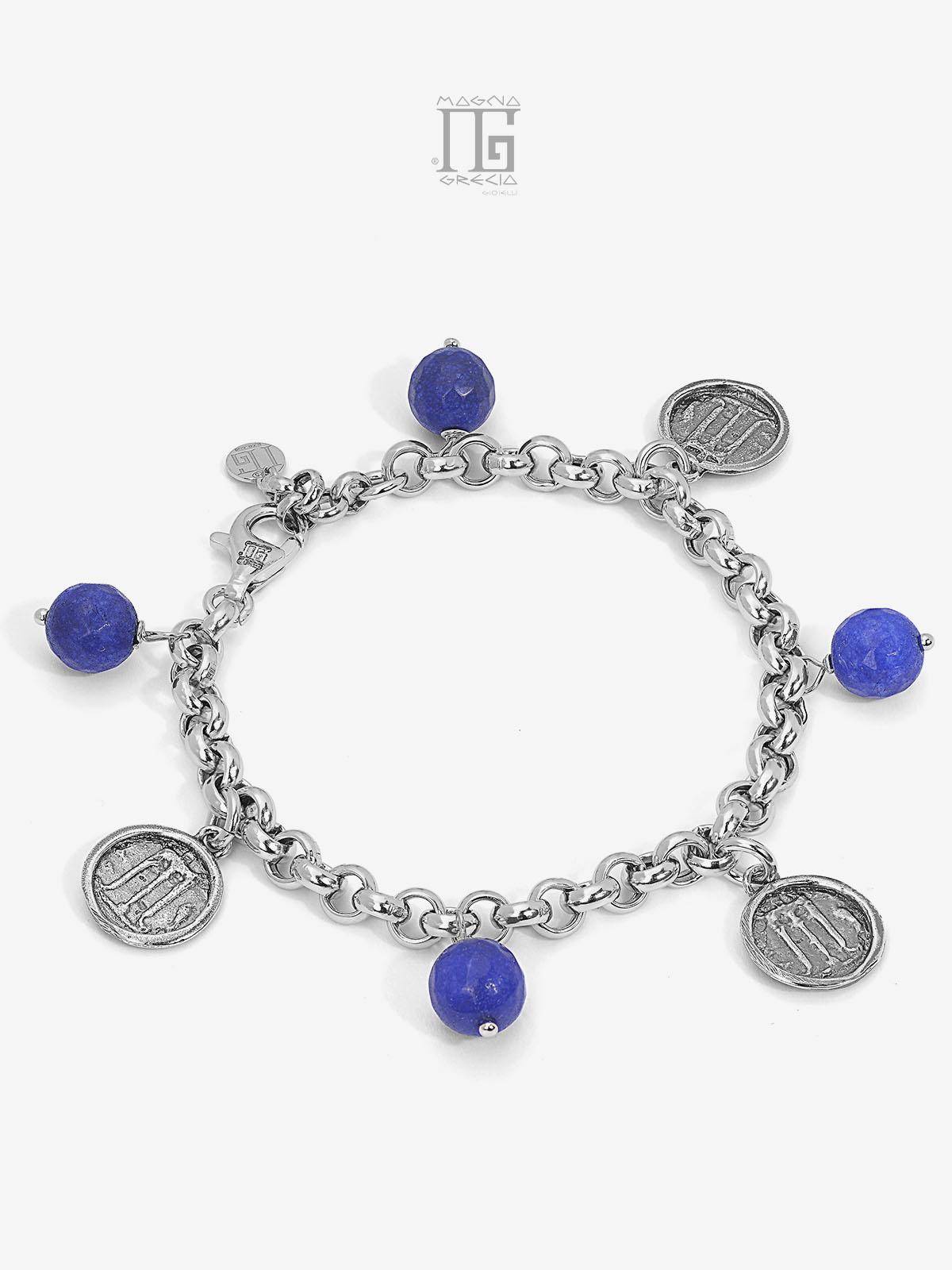 Bracciale in Argento con Statere e Pietra Agata Blu Cod. MGK 4035 V