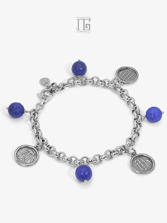 Bracciale in Argento con Statere e Pietra Agata Blu Cod. MGK 4035 V