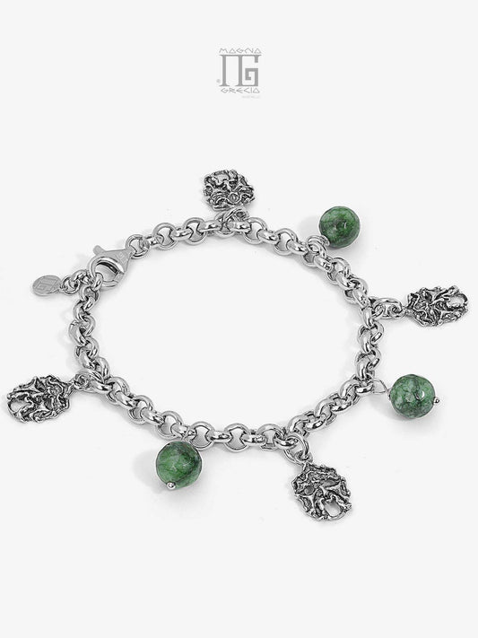 Bracciale in Argento con Maschere e Pietre naturali Agata Verde Cod. MGK 4036 V