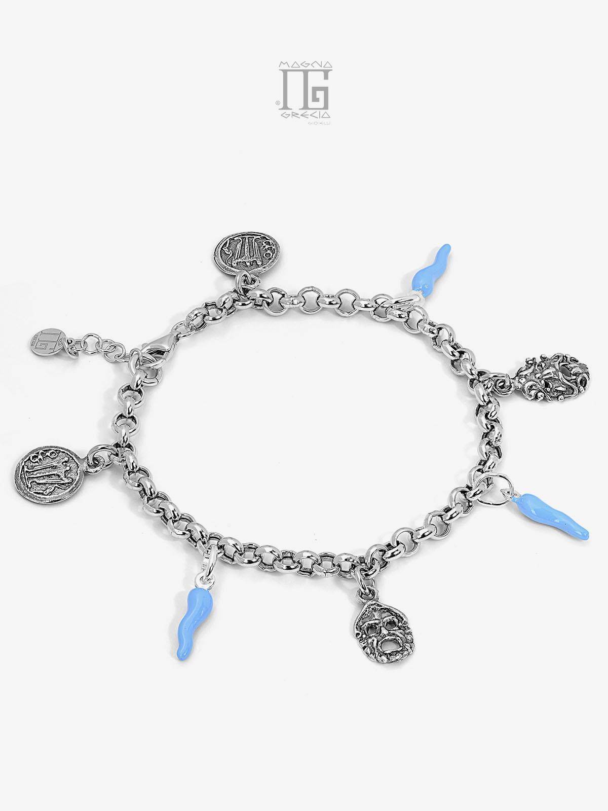 Bracciale in Argento con Maschere Apotropaiche, Statere e Corni Portafortuna Cod. MGK 4039 V