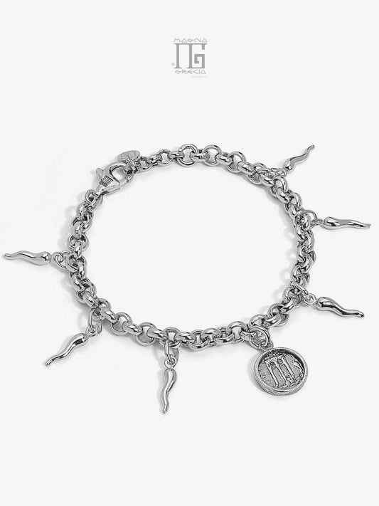 Bracciale in Argento con Statere e Corni Portafortuna Cod. MGK 4041 V