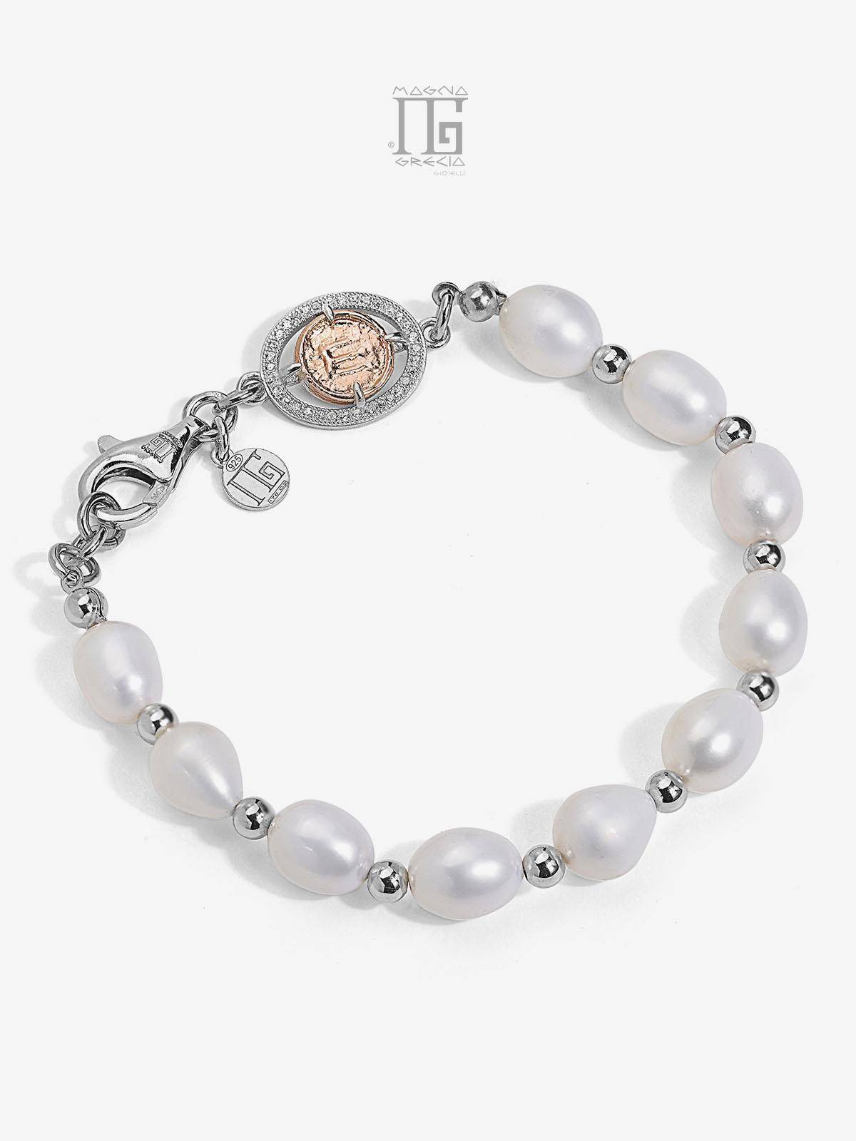 Bracciale di Perle naturali d'acqua dolce con Statere in Argento Cod. MGK 4070 V