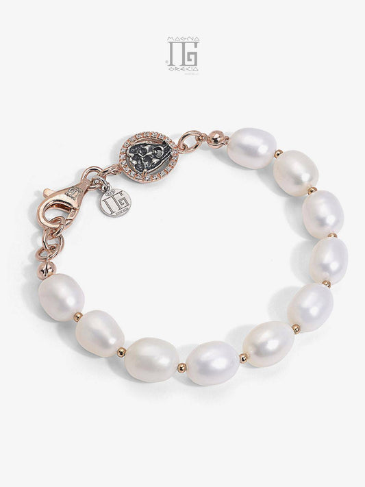 Bracciale in Perle naturali d'acqua dolce, Maschera Apotropaica in Argento e Zirconi Cod. MGK 4074 V