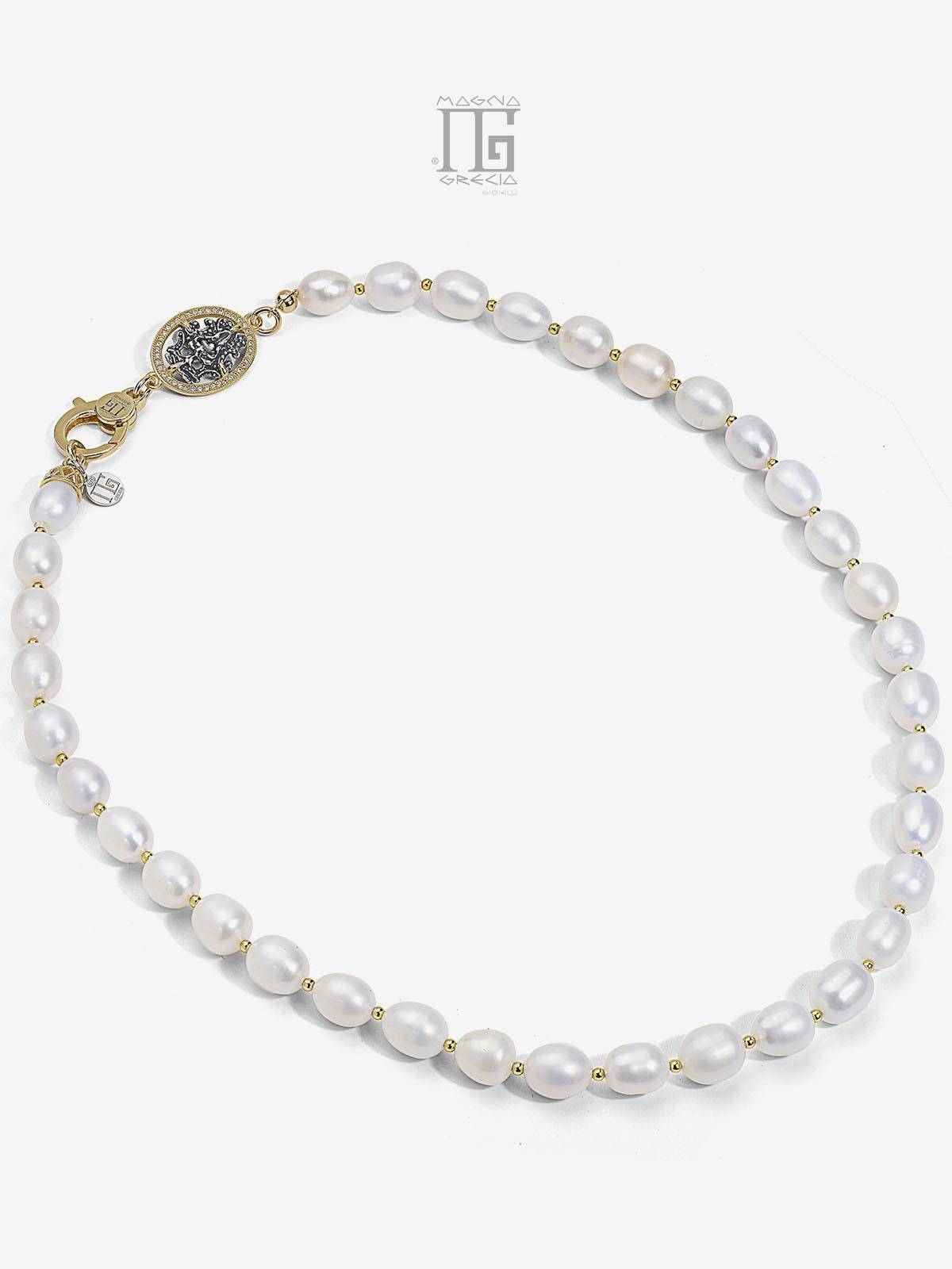 Collana in Perle naturali d'acqua dolce e Maschera Apotropaica in Argento Cod. MGK 4078 V