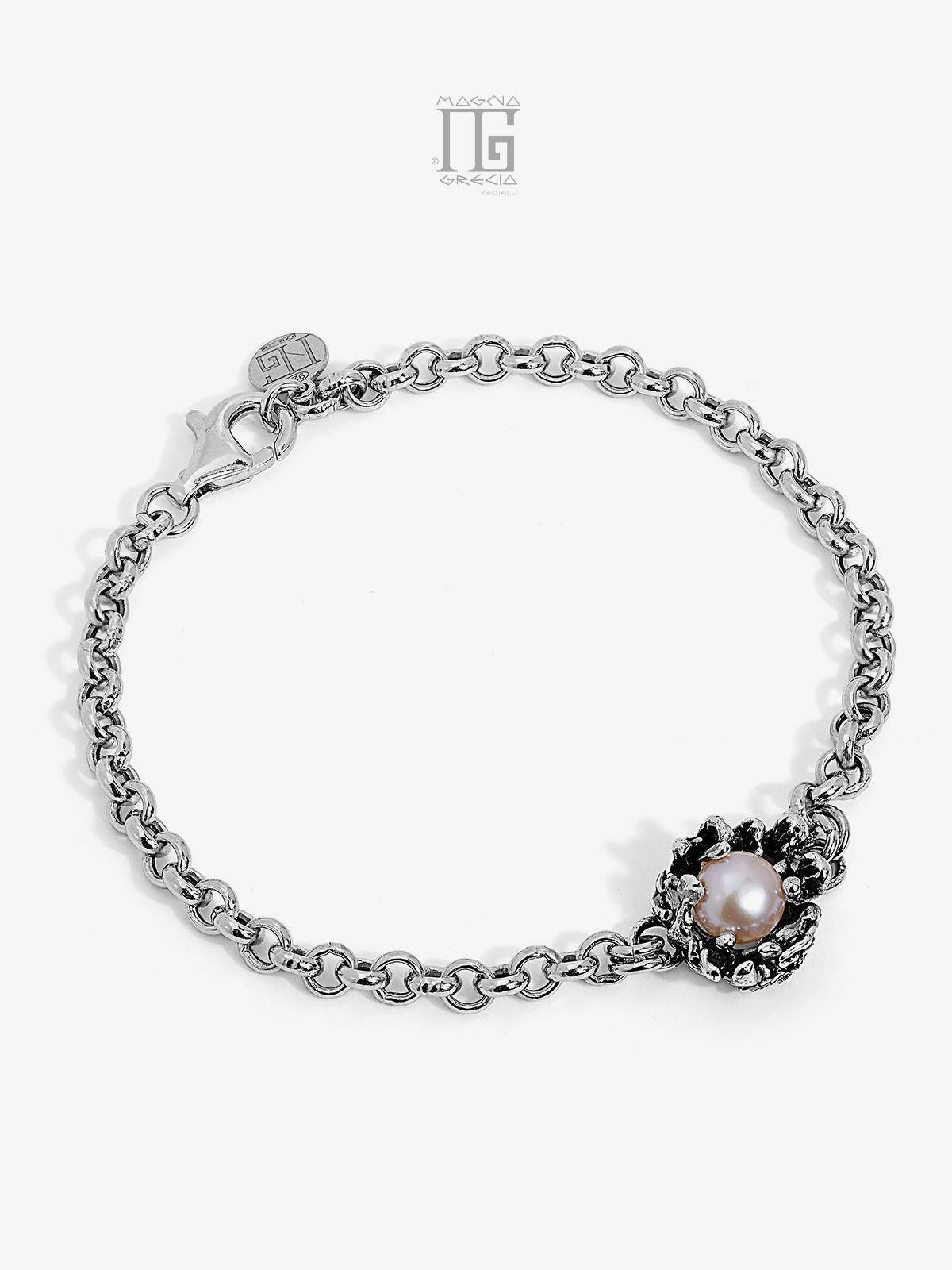 Bracciale in Argento con Maschera Apotropaica e Perla naturale d'acqua dolce color lilla Cod. MGK 4095 V