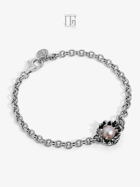 Bracciale in Argento con Maschera Apotropaica e Perla naturale d'acqua dolce color lilla Cod. MGK 4095 V