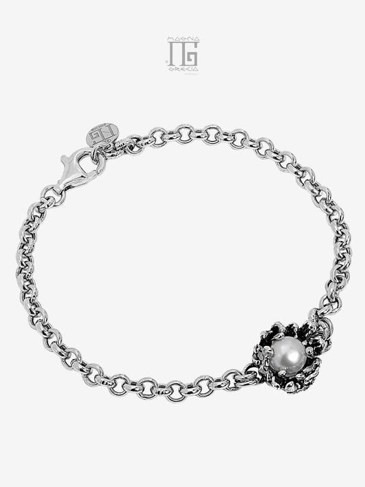 Bracciale in Argento con Maschera Apotropaica e Perla naturale d'acqua dolce bianca Cod. MGK 4095 V