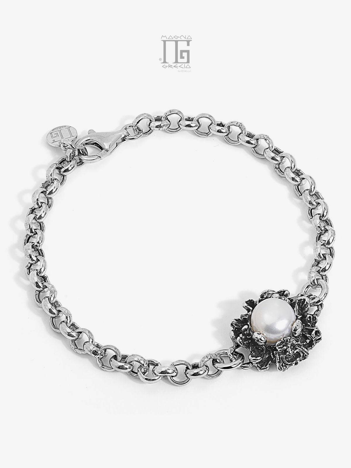 Bracciale in Argento con Maschera Apotropaica e Perla naturale d'acqua dolce bianca Cod. MGK 4100 V