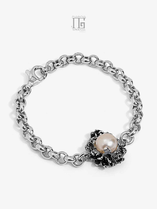 Bracciale in Argento con Maschera Apotropaica e Perla naturale d'acqua dolce rosa Cod. MGK 4105 V