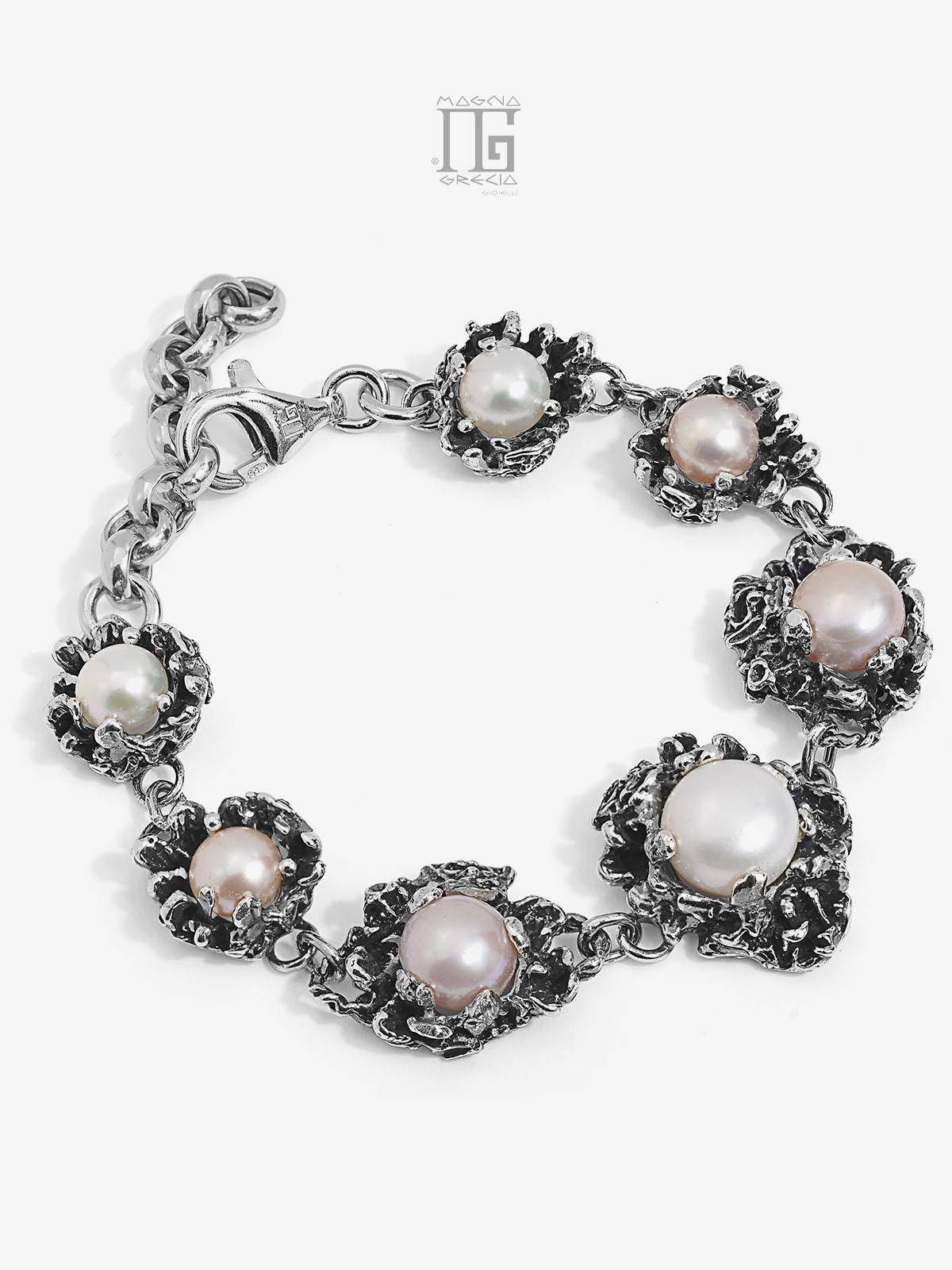 Bracciale in Argento con Maschere Apotropaiche e Perle naturali d'acqua dolce Cod. MGK 4108 V