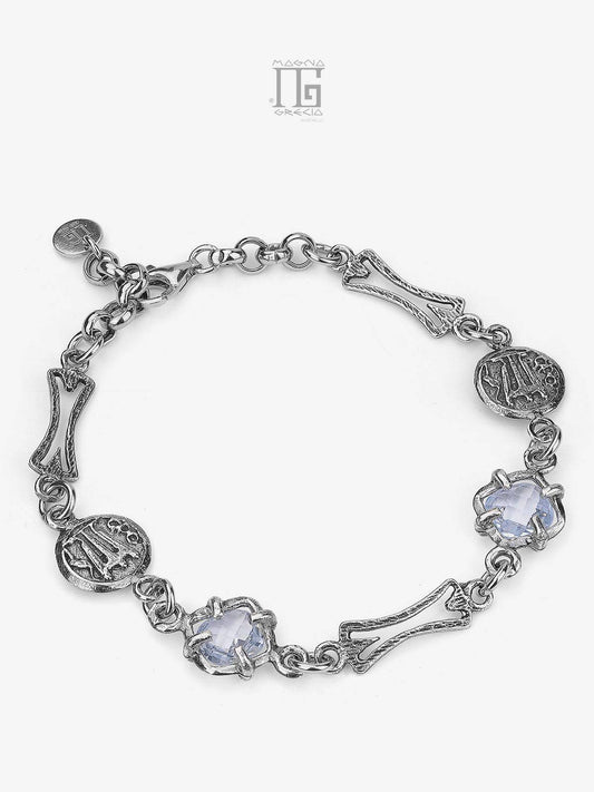 Bracciale in Argento con Statere e Pietre Idrotermali Colore Topazio Azzurro cod. MGK 4111 V