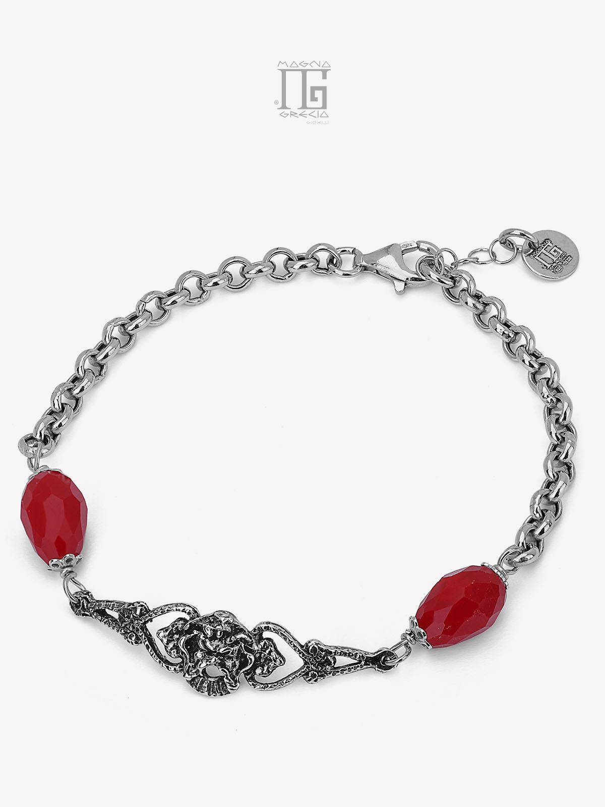 Bracciale in Argento con Maschera Apotropaica e Pietre Cristallo Rosso Cod. MGK 4228 V