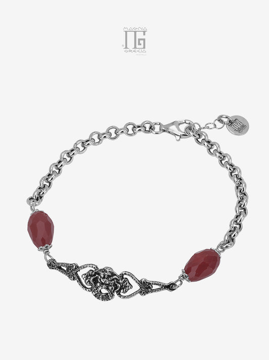 Bracciale in Argento con Maschera Apotropaica e Pietre Cristallo Bordeaux Cod. MGK 4228 V