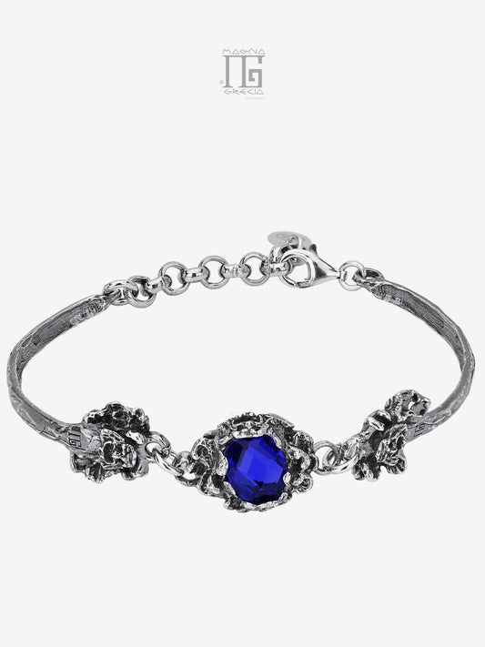 Bracciale in Argento con Maschere Apotropaiche e Pietra Idrotermale Colore Blu Cod. MGK 4296 V