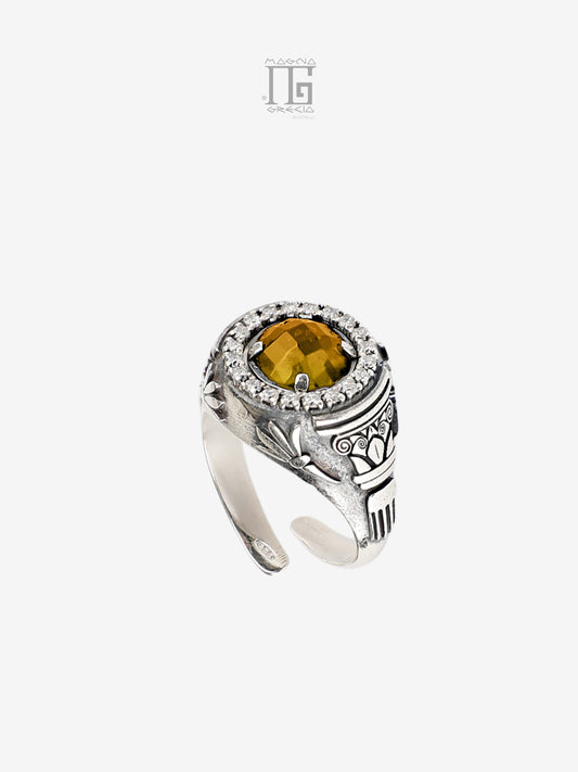 Anello Antica Grecia in argento 925 con cristallo giallo e zirconi