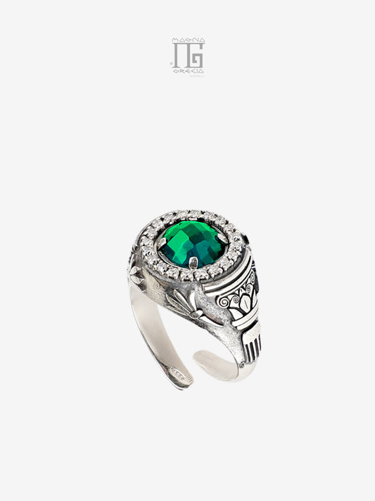 Anello Antica Grecia in argento 925 con cristallo verde e zirconi