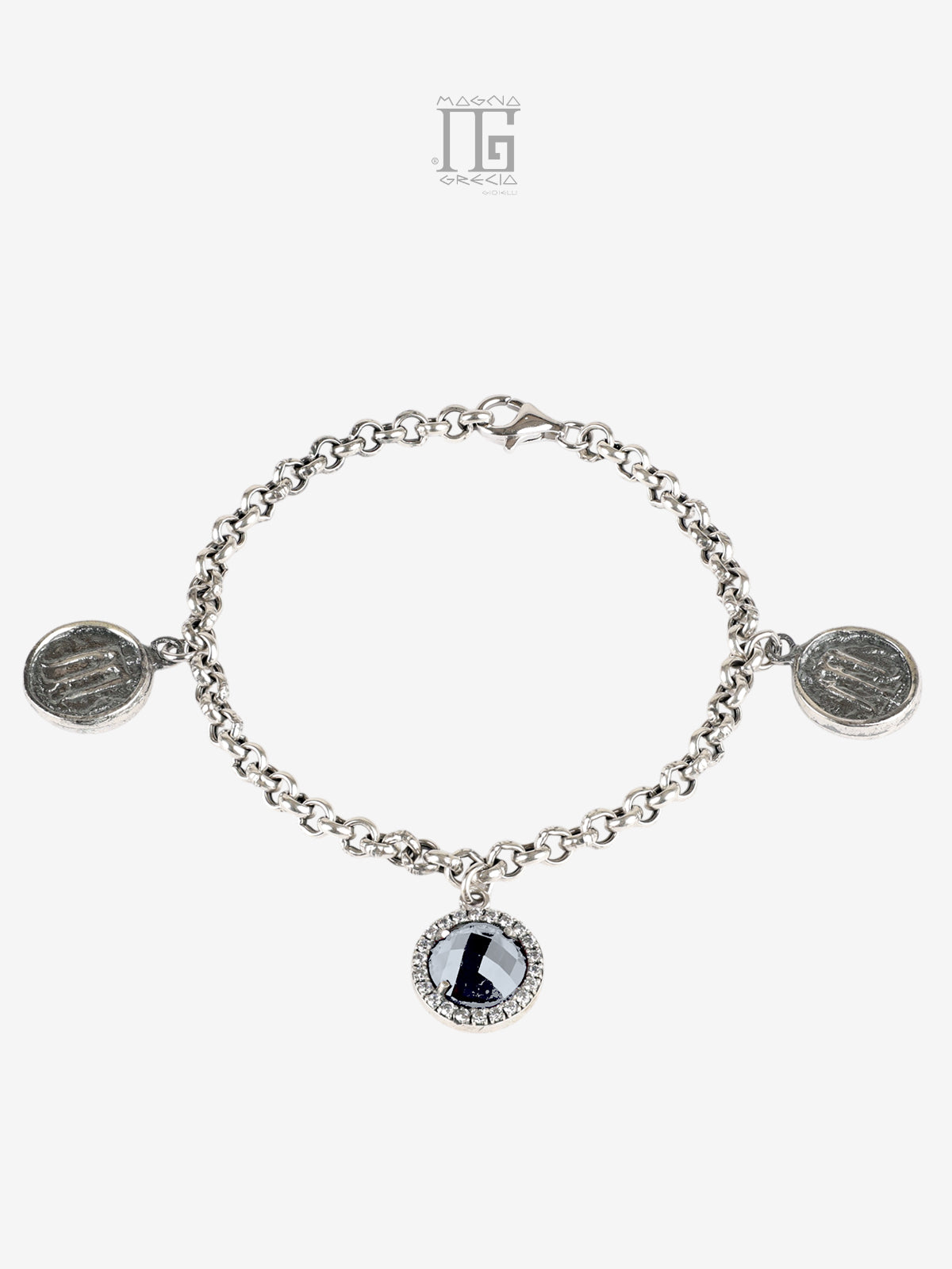 Bracciale Antica Grecia in argento 925 con cristallo azzurro ultra trasparente e zirconi