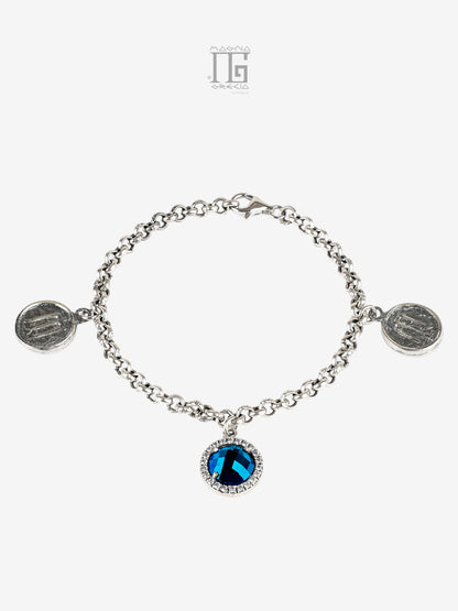 Bracciale in argento 925 con cristallo blu zirconi e statere dell’antica Kroton con tripode sacro