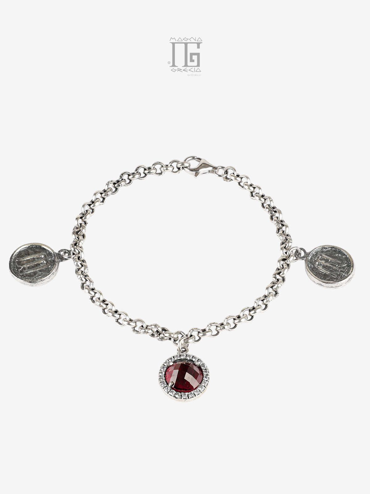 Bracciale in argento 925 con cristallo rosso zirconi e due stateri di Kroton