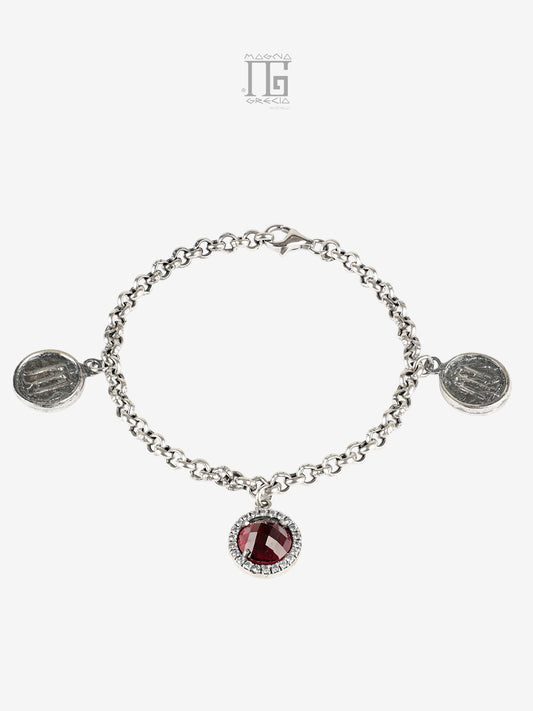 Bracciale in argento 925 con cristallo rosso zirconi e due stateri di Kroton