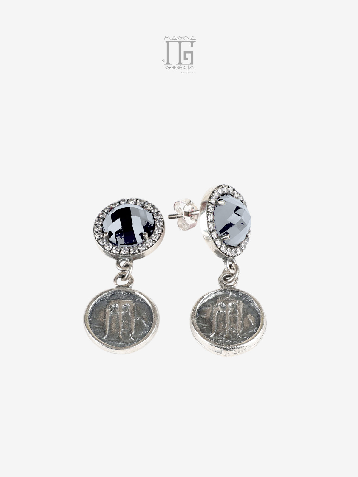 Orecchini Antica Grecia in argento 925 con cristallo azzurro ultra trasparente e zirconi