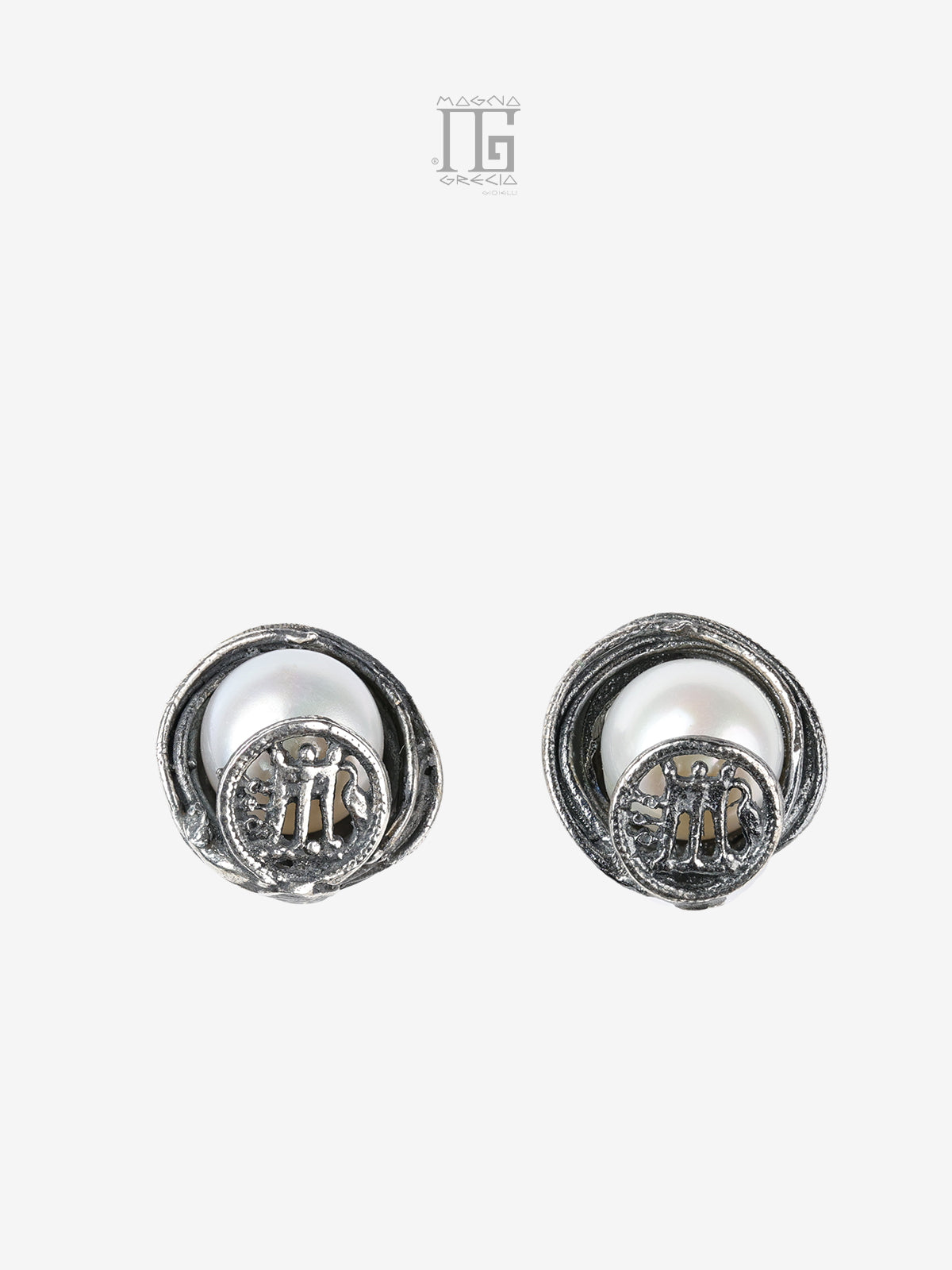 Orecchini Aion in argento 925 con perla d’acqua dolce e statere di Kroton