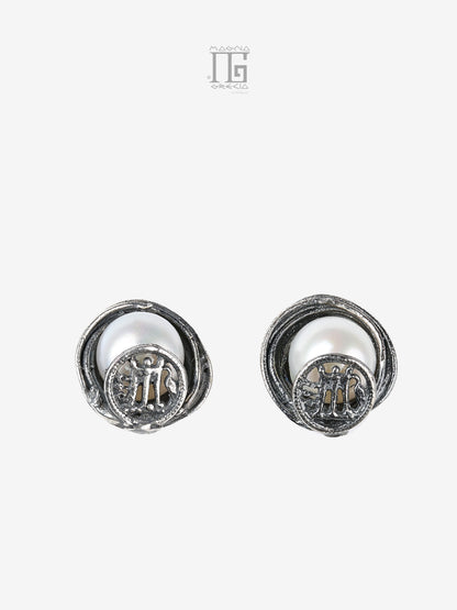 Orecchini Aion in argento 925 con perla d’acqua dolce e statere di Kroton