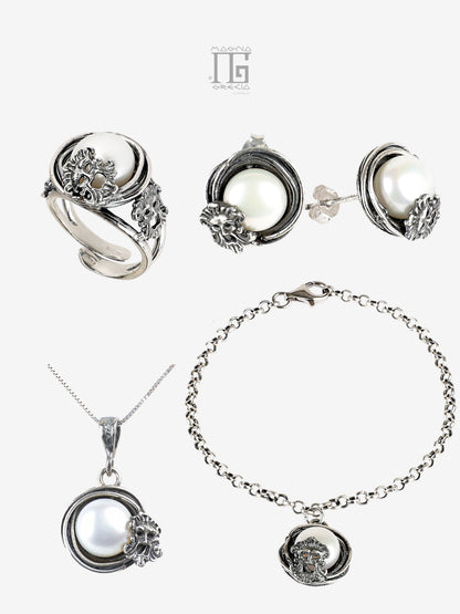 Parure Aion in Argento 925 con Perla e Maschere Apotropaiche