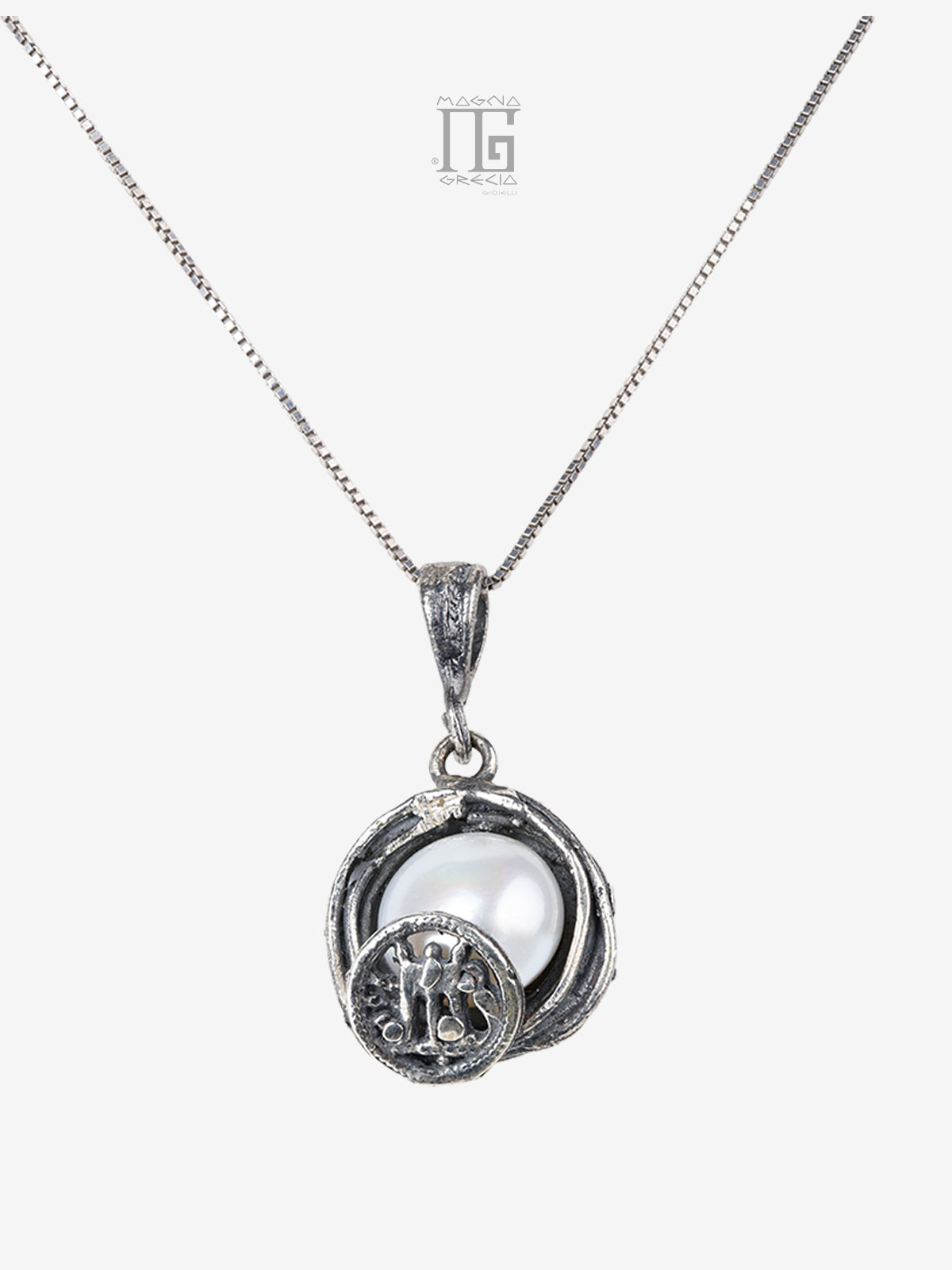 Pendente Aion in argento 925 con perla d’acqua dolce e statere di Kroton